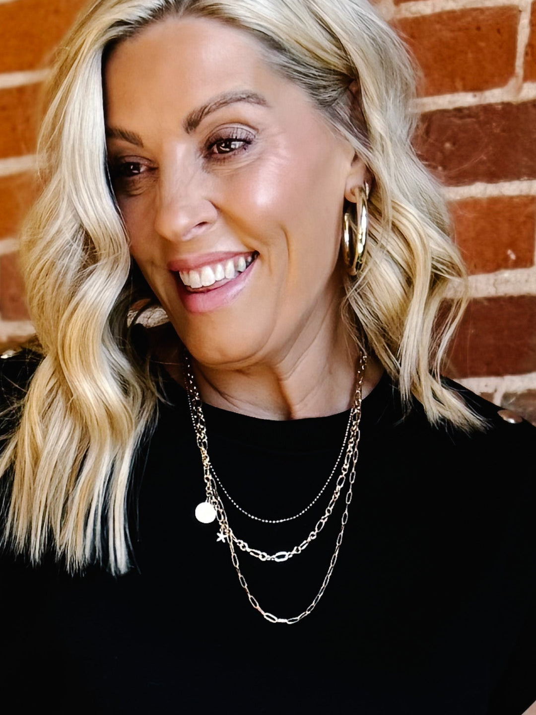 Janae Triple Layer Necklace, Matte Gold