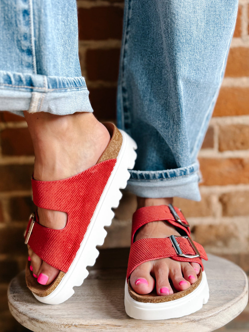 Jazmine Chunky Slip on Sandal, Red