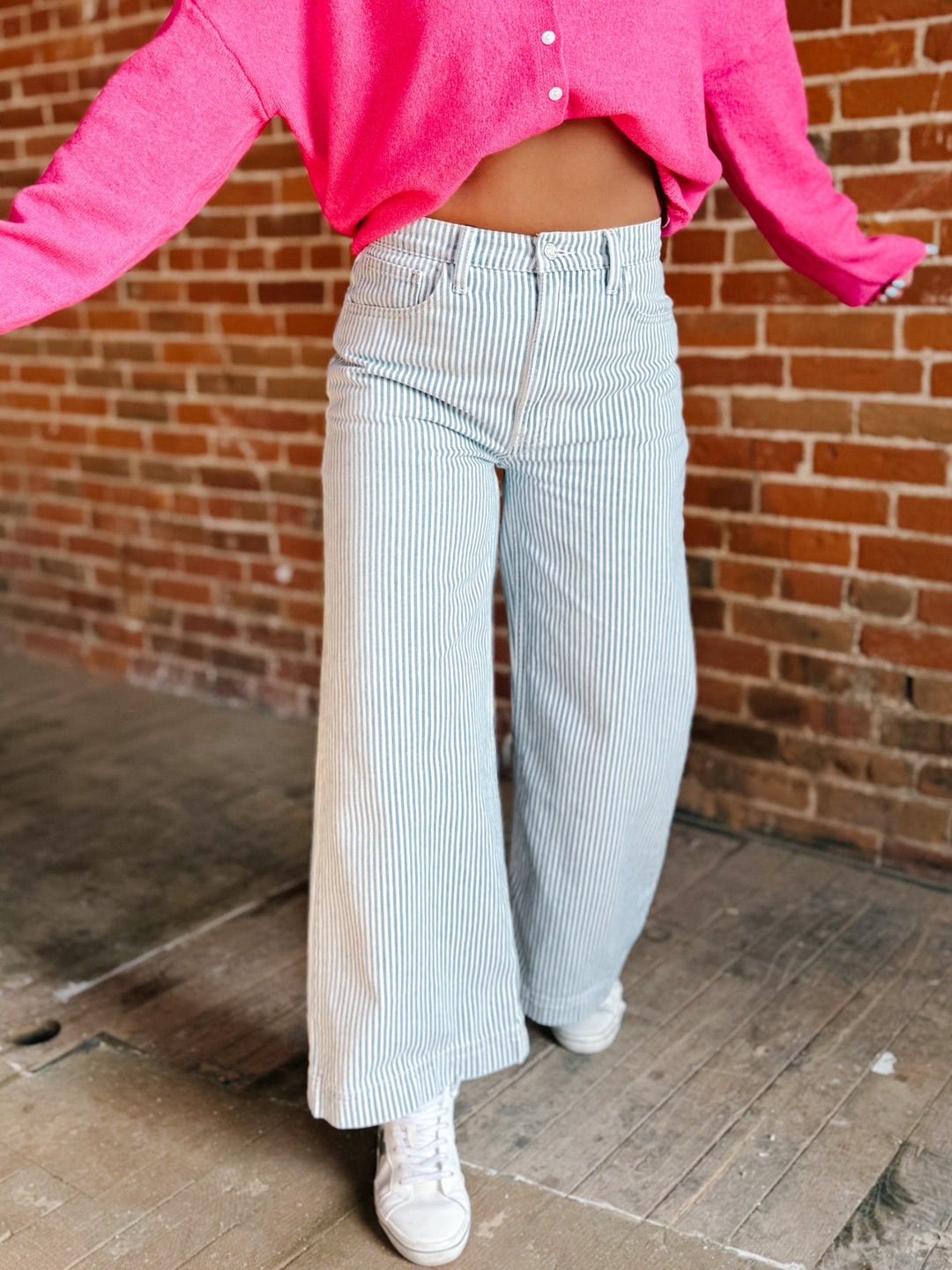 Jazmine Ultra High Rise Wide Leg Jeans, Blue & White Stripe