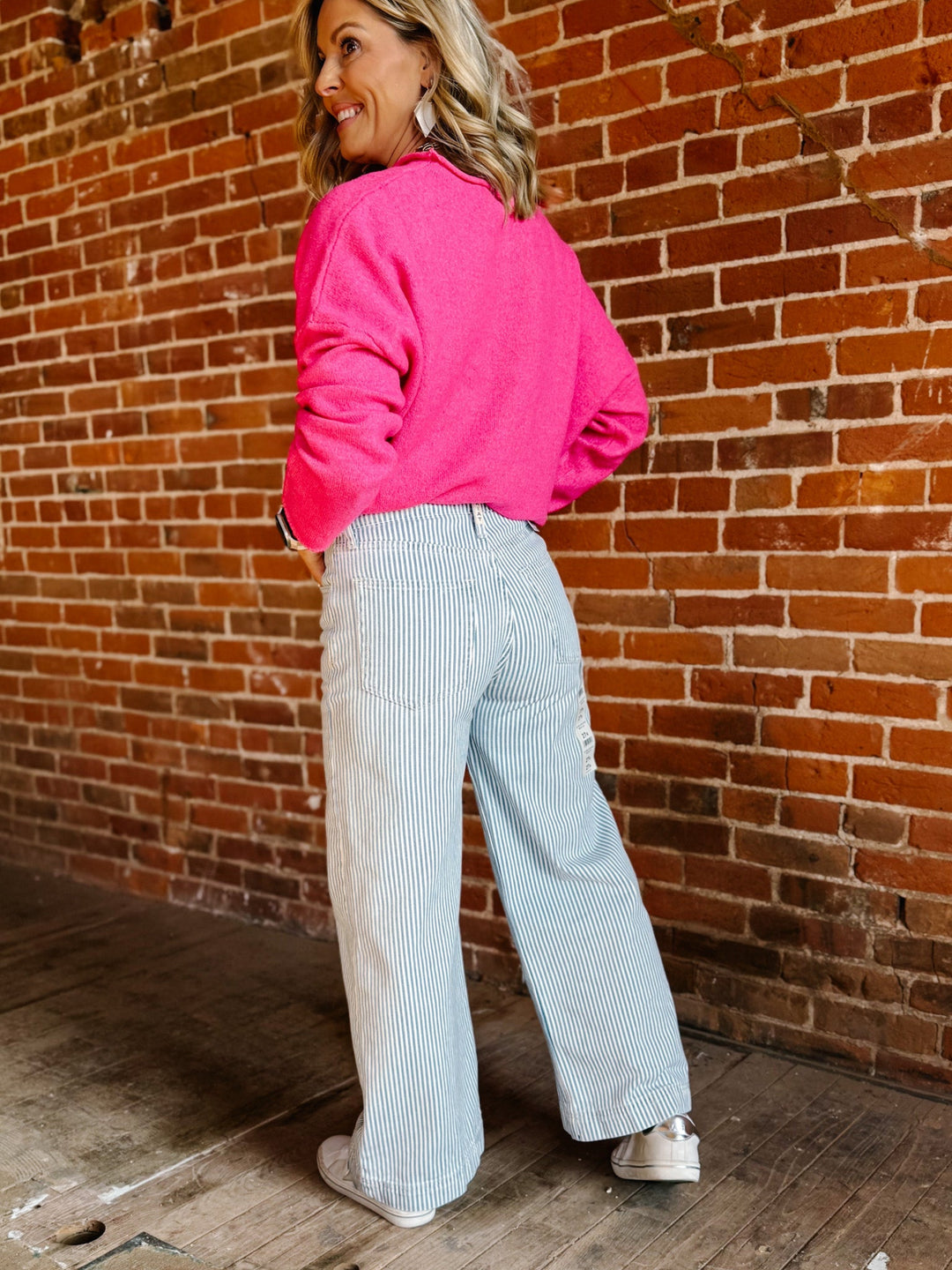 Jazmine Ultra High Rise Wide Leg Jeans, Blue & White Stripe