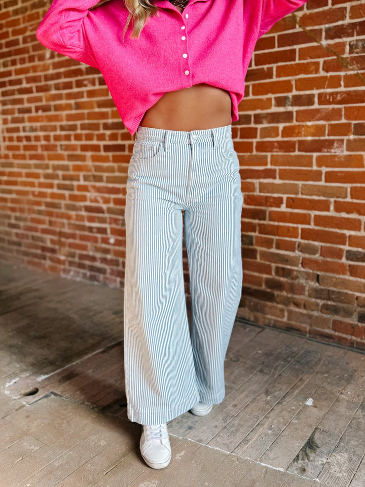 Jazmine Ultra High Rise Wide Leg Jeans, Blue & White Stripe