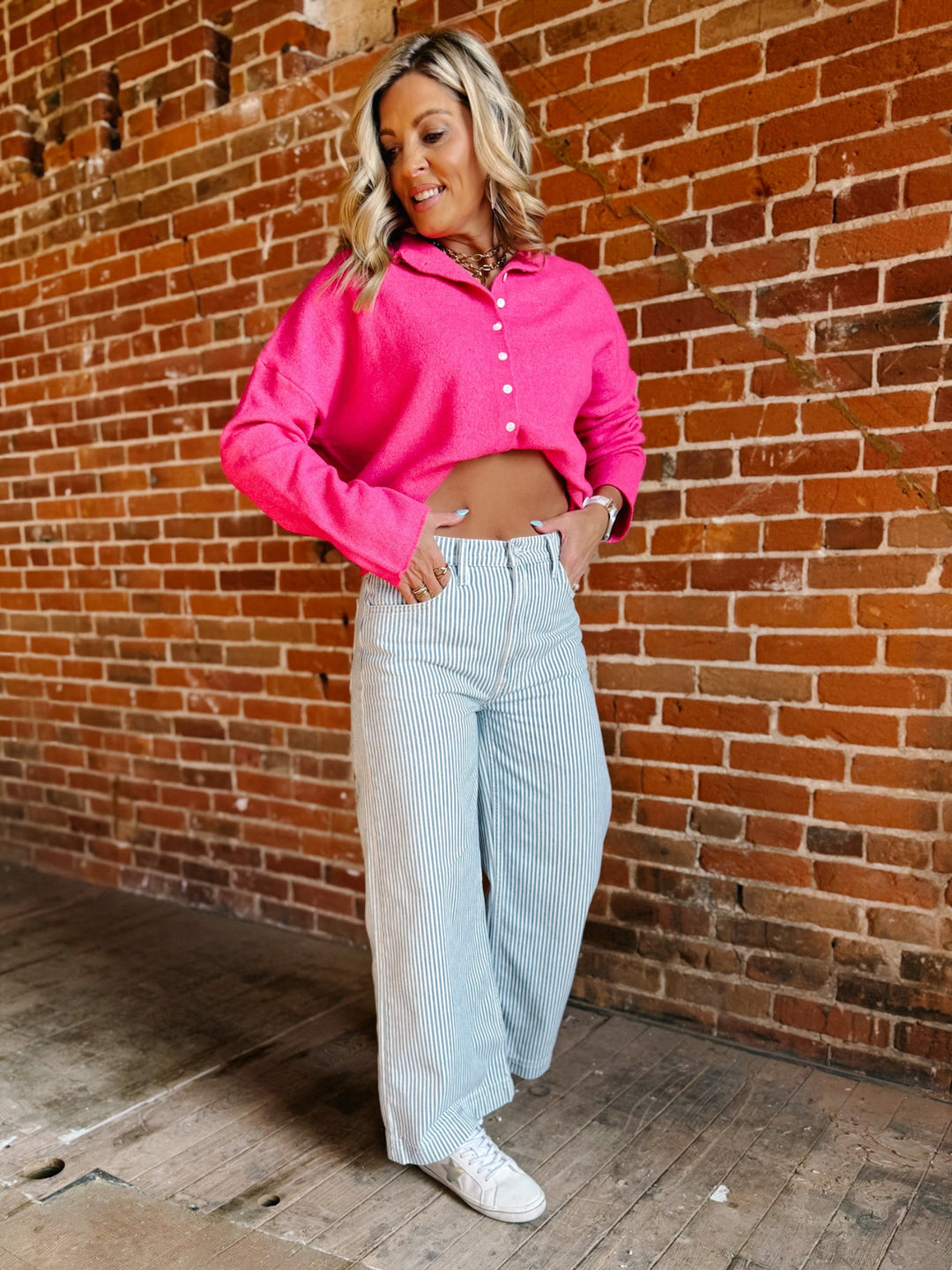 Jazmine Ultra High Rise Wide Leg Jeans, Blue & White Stripe