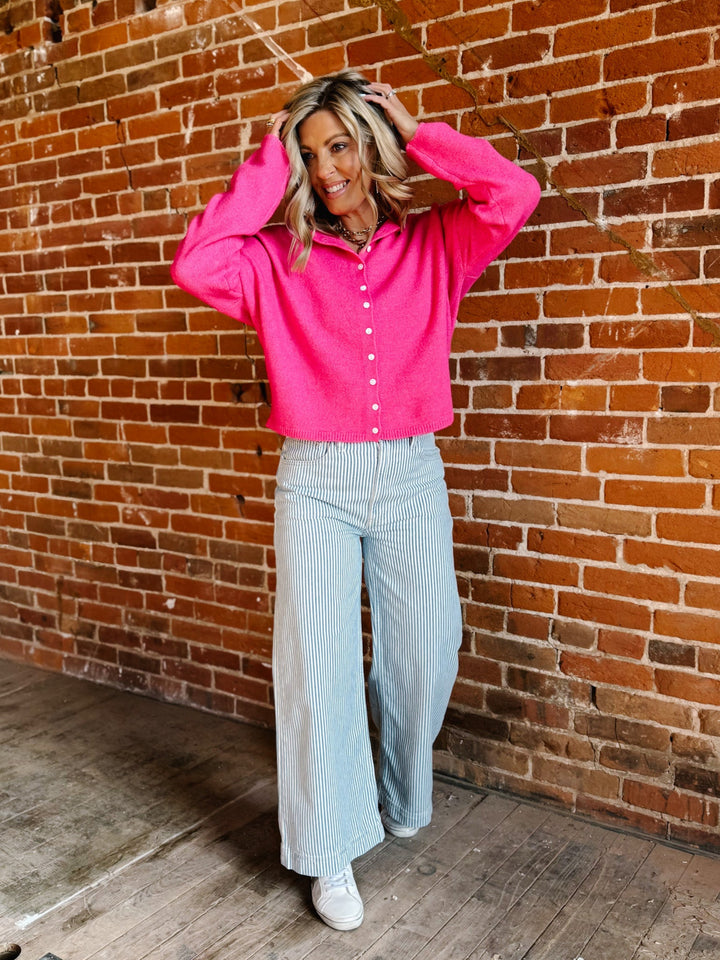 Jazmine Ultra High Rise Wide Leg Jeans, Blue & White Stripe