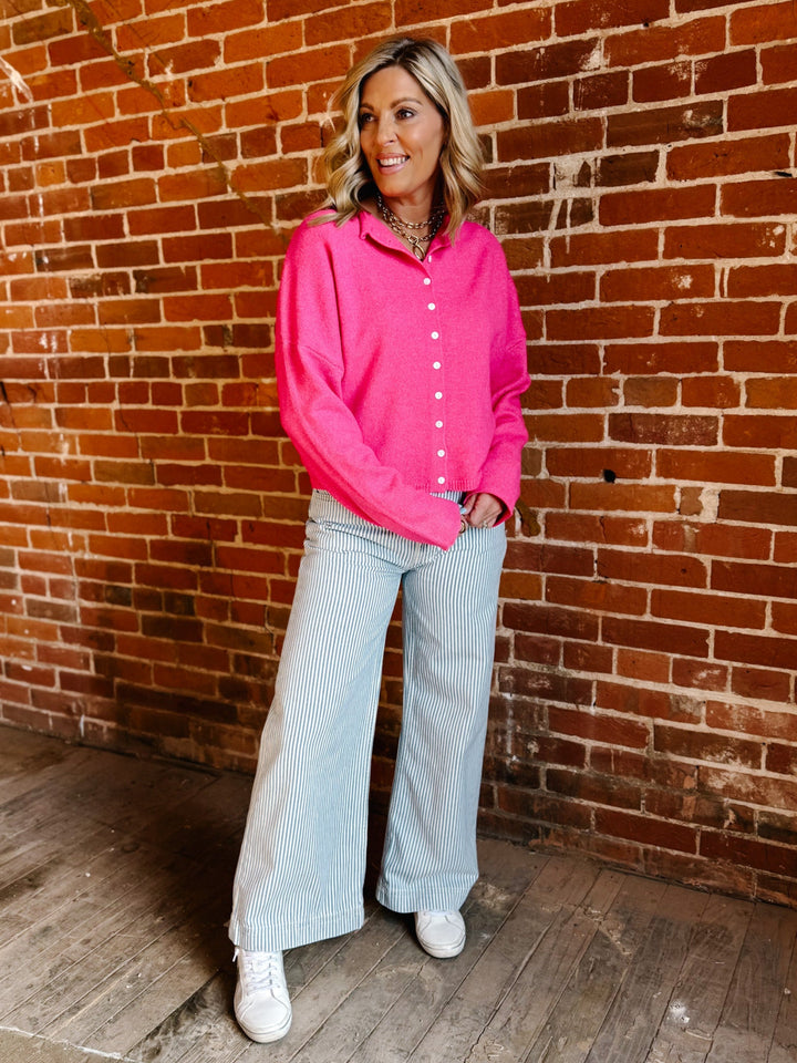 Jazmine Ultra High Rise Wide Leg Jeans, Blue & White Stripe