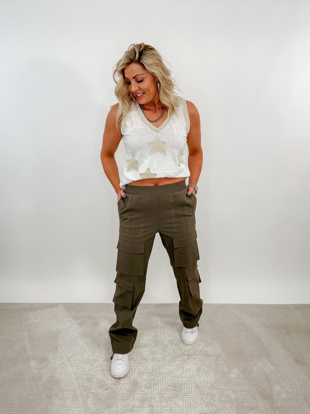 Jenna Bungee Hem Cargo Pants, Olive