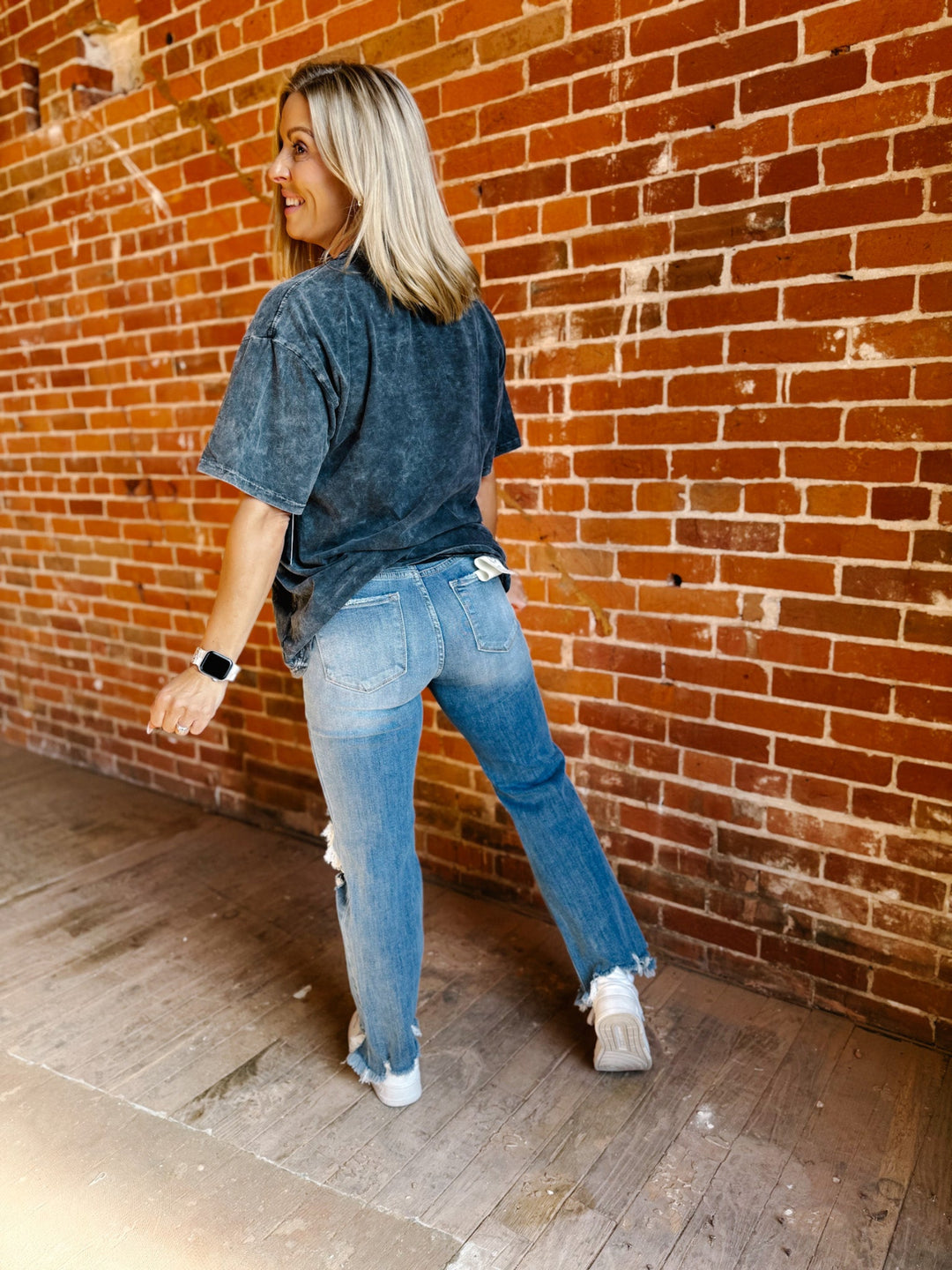 Jimi Hendrix Solo Guitar Oversized Tee, Mineral Washed Grey