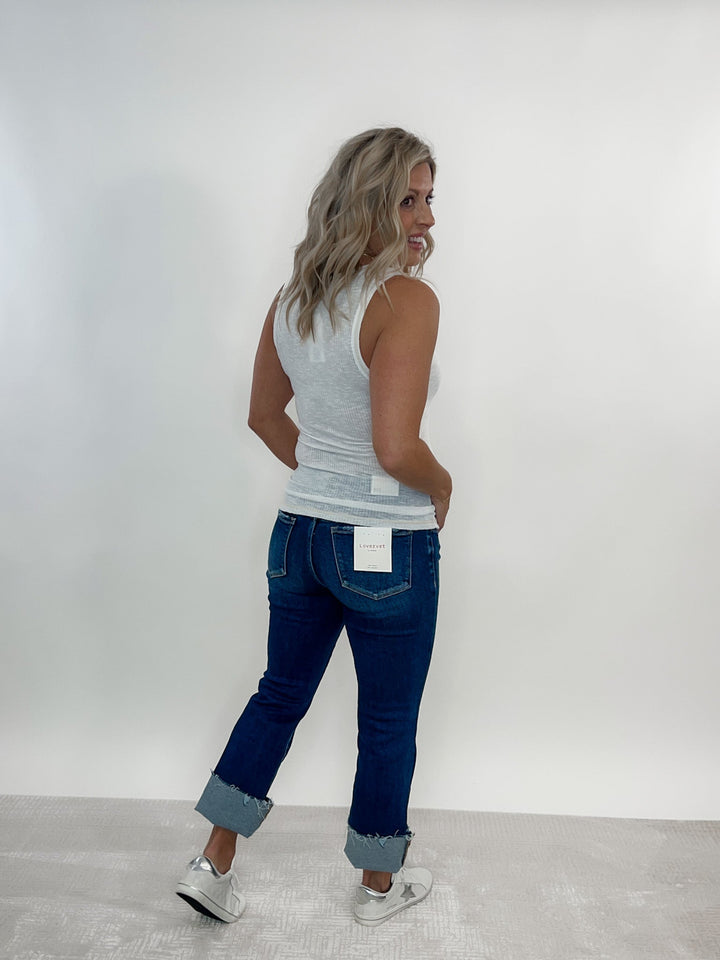 JoJo Henley Ribbed Button Detail Tank, White