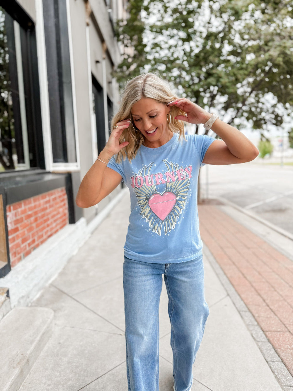 Journey Don't Stop Believin' Burnout Graphic Tee, Washed Blue