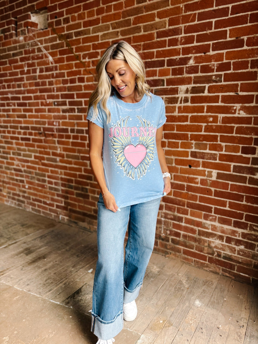 Journey Don't Stop Believin' Burnout Graphic Tee, Washed Blue