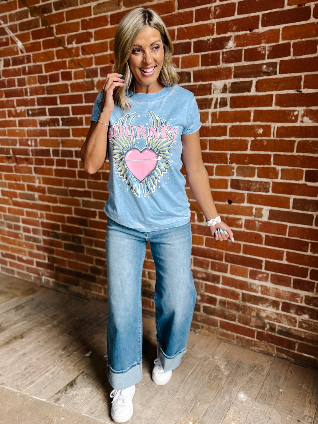 Journey Don't Stop Believin' Burnout Graphic Tee, Washed Blue