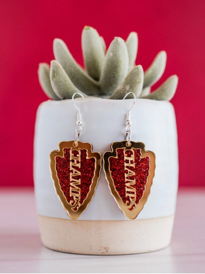 Kansas City Champs Red & Gold Arrowhead Dangle Earrings