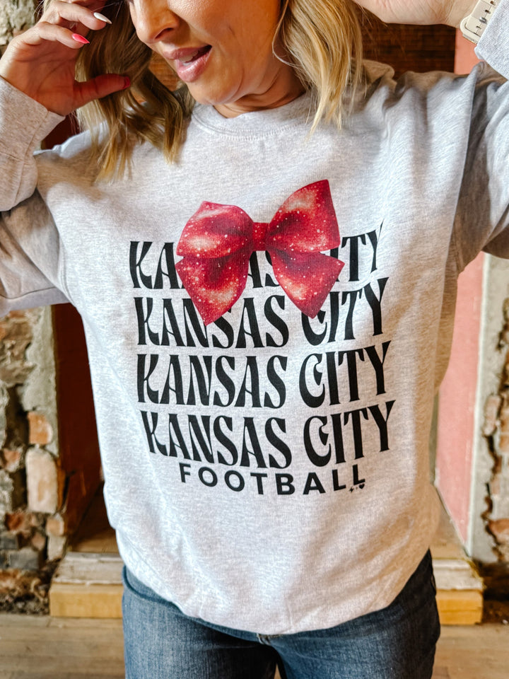 KC Glitter Bow Sweatshirt, Heather Grey