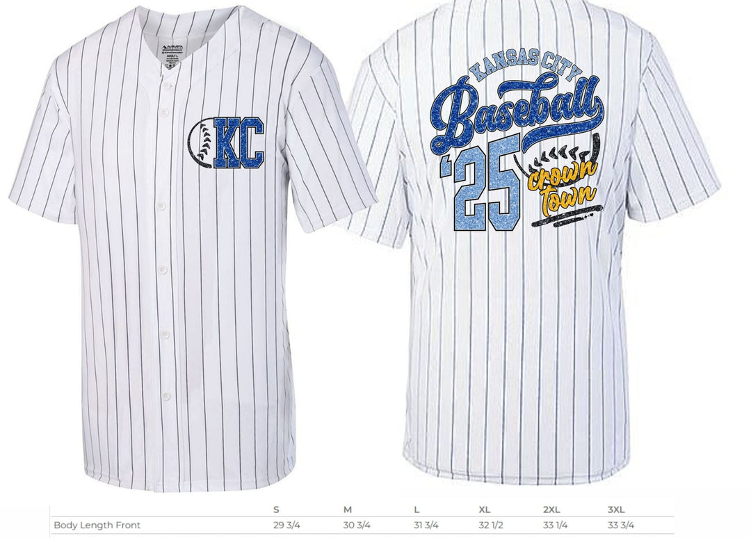 Kansas City Baseball Faux Glitter Striped Jersey, Black and White