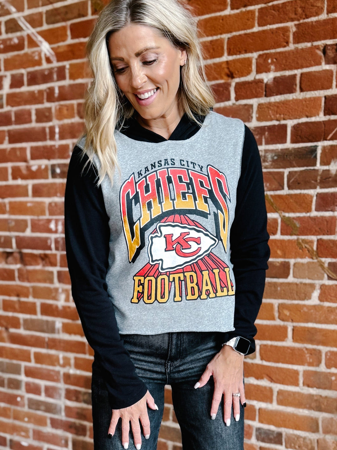 Kansas City Chiefs Block Crop Hoodie, Black