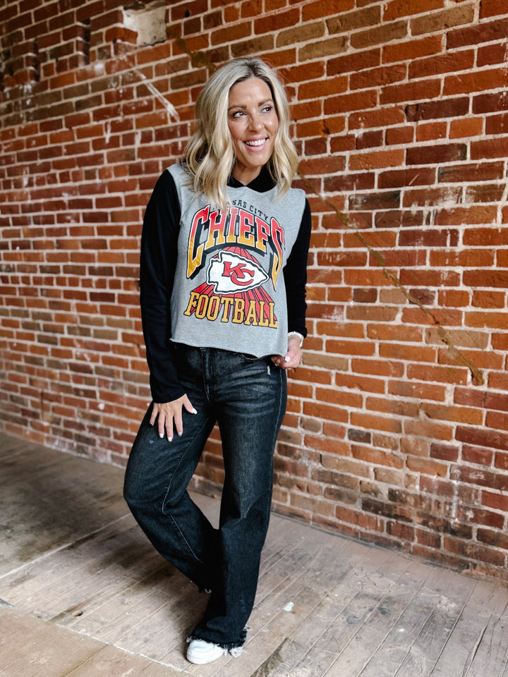 Kansas City Chiefs Block Crop Hoodie, Black