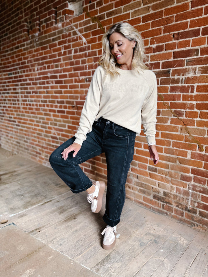 Kansas City Embossed Jacquard Raglan Sweater, Camel