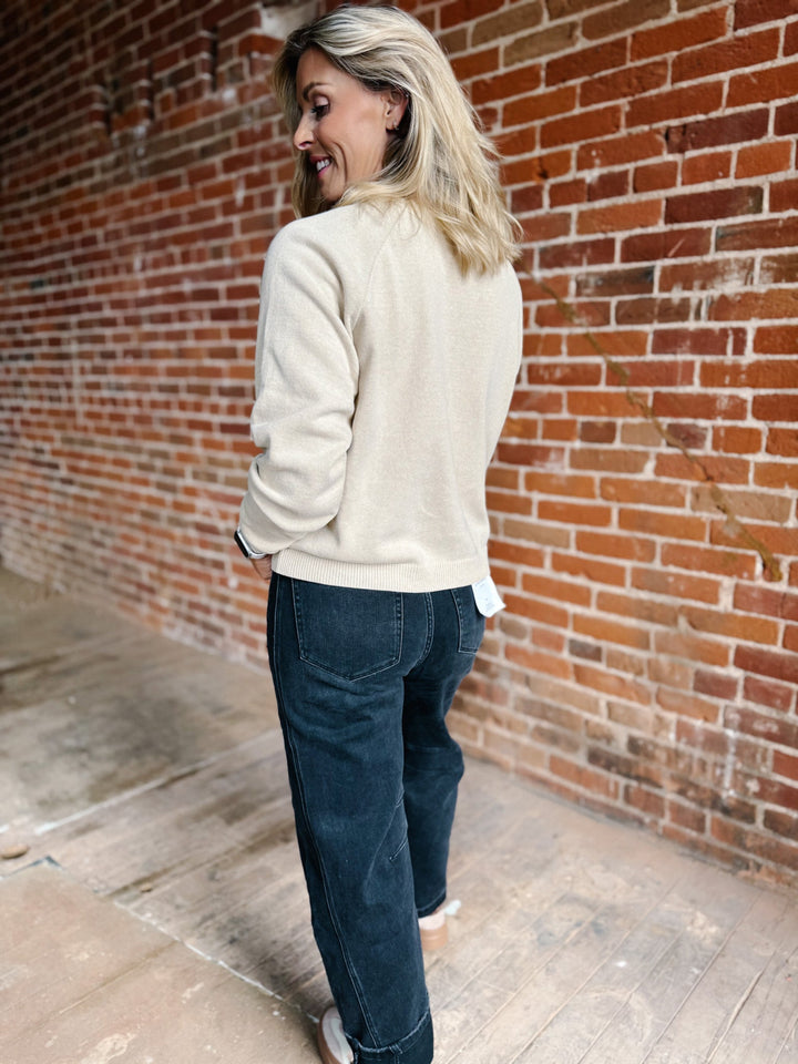 Kansas City Embossed Jacquard Raglan Sweater, Camel