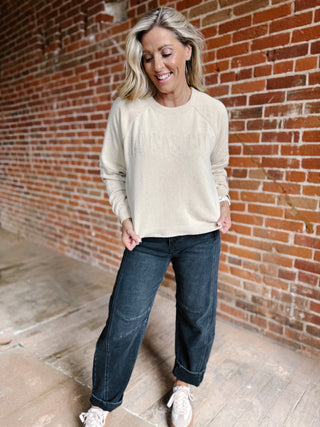 Kansas City Embossed Jacquard Raglan Sweater, Camel