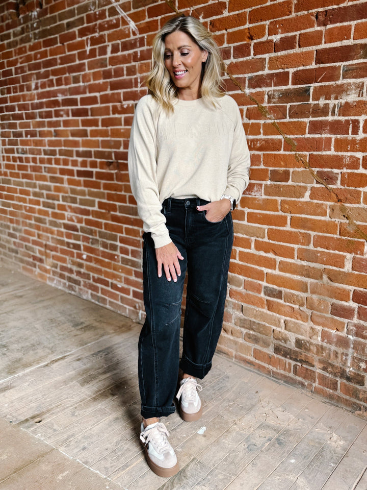 Kansas City Embossed Jacquard Raglan Sweater, Camel