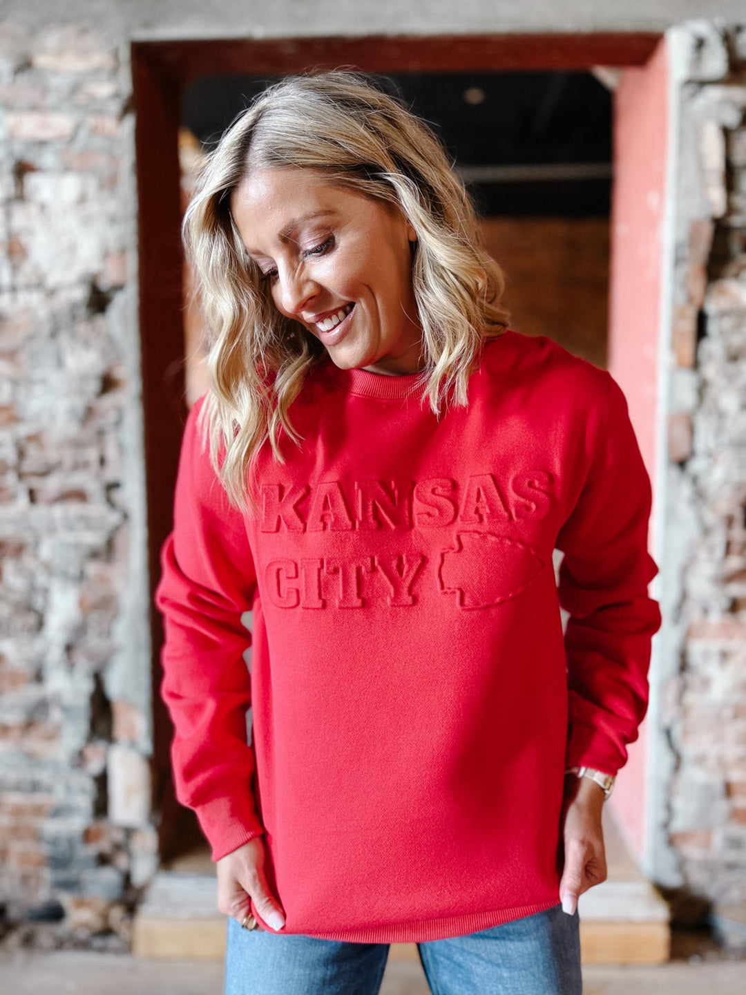 Kansas City Embossed Sweatshirt, Red