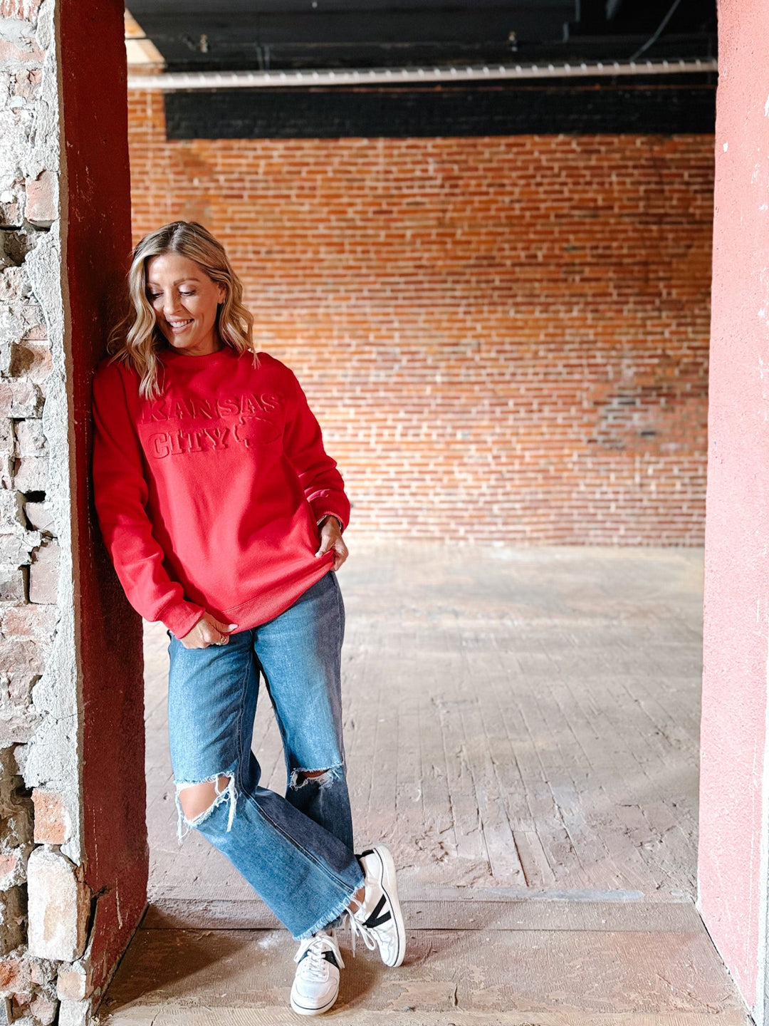 Kansas City Embossed Sweatshirt, Red