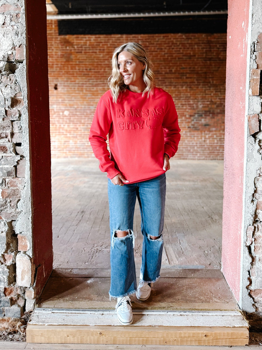 Kansas City Embossed Sweatshirt, Red