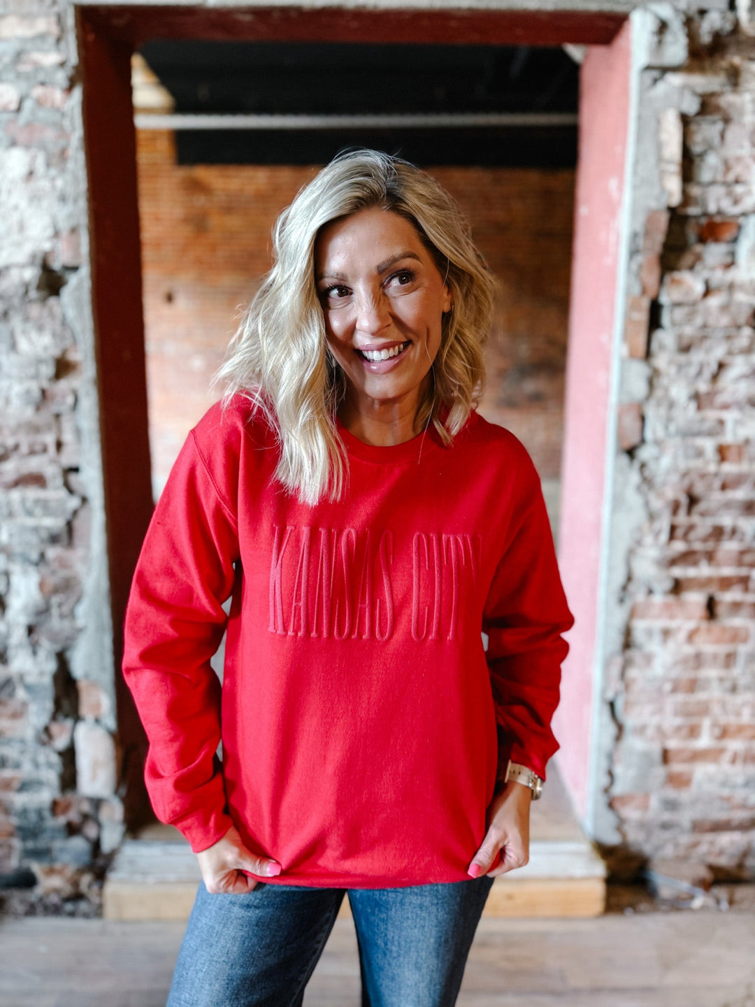 Kansas City Puff Print Sweatshirt, Red