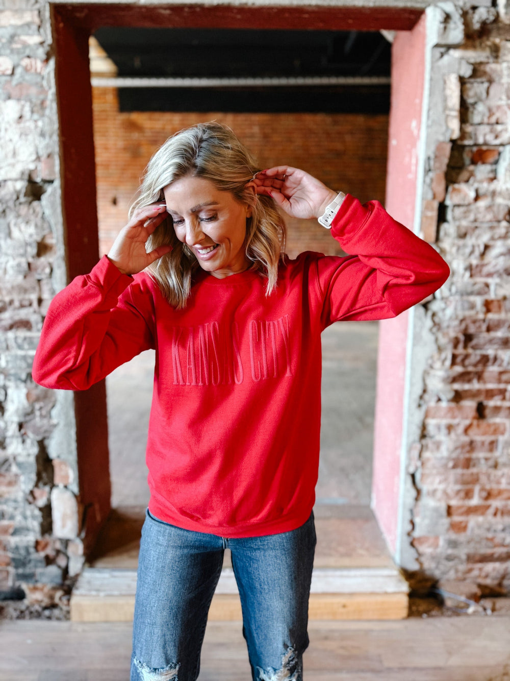 Kansas City Puff Print Sweatshirt, Red