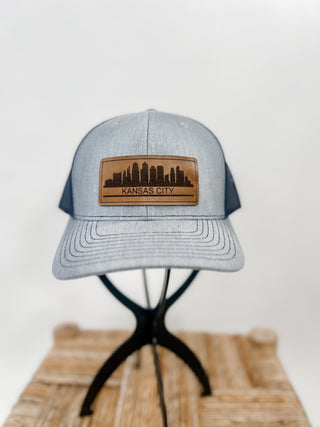 Kansas City Skyline Leather Patch Hat, Heather Grey w/Navy Mesh
