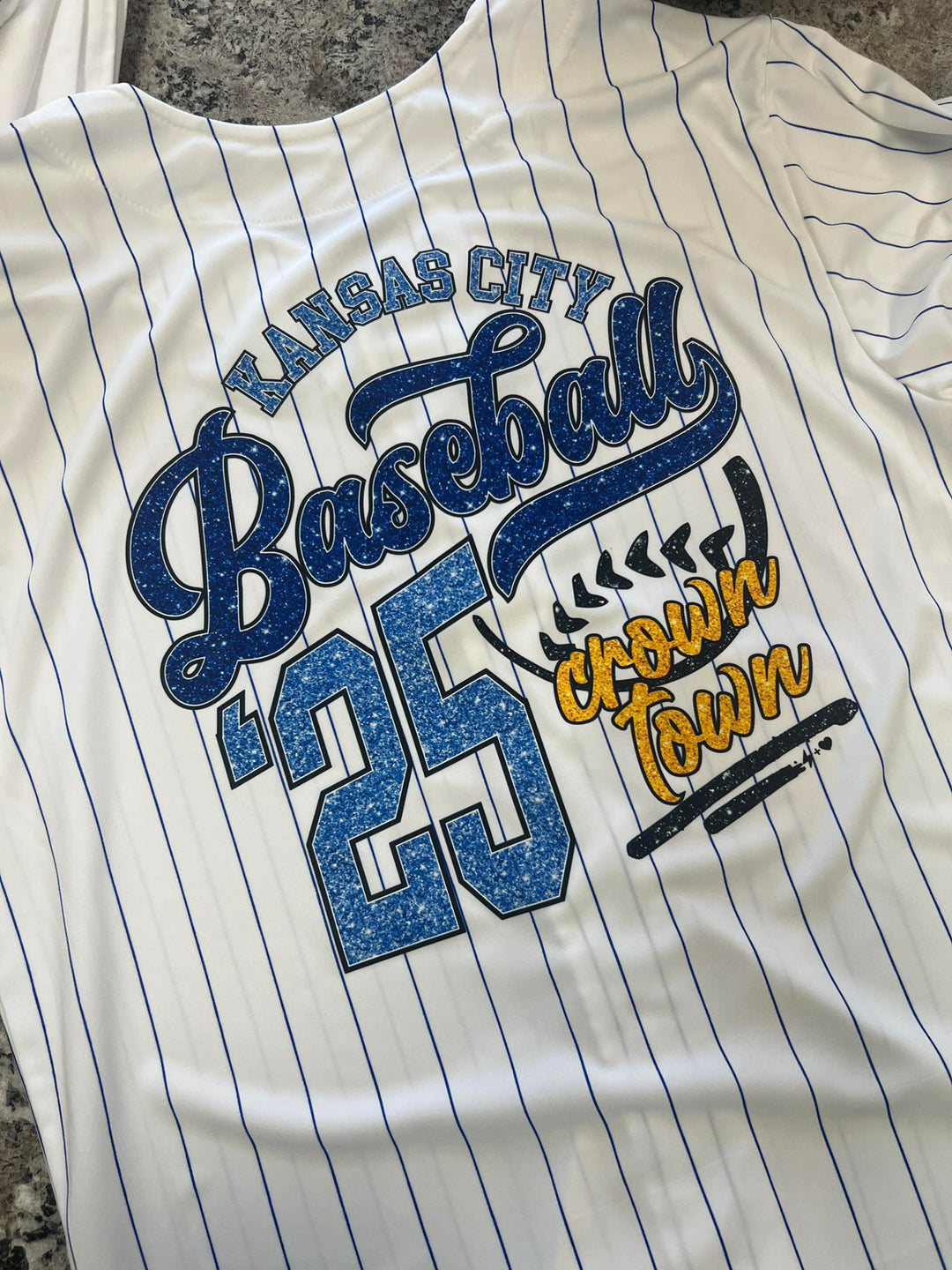 Kansas City Baseball Faux Glitter Striped Jersey, Black and White