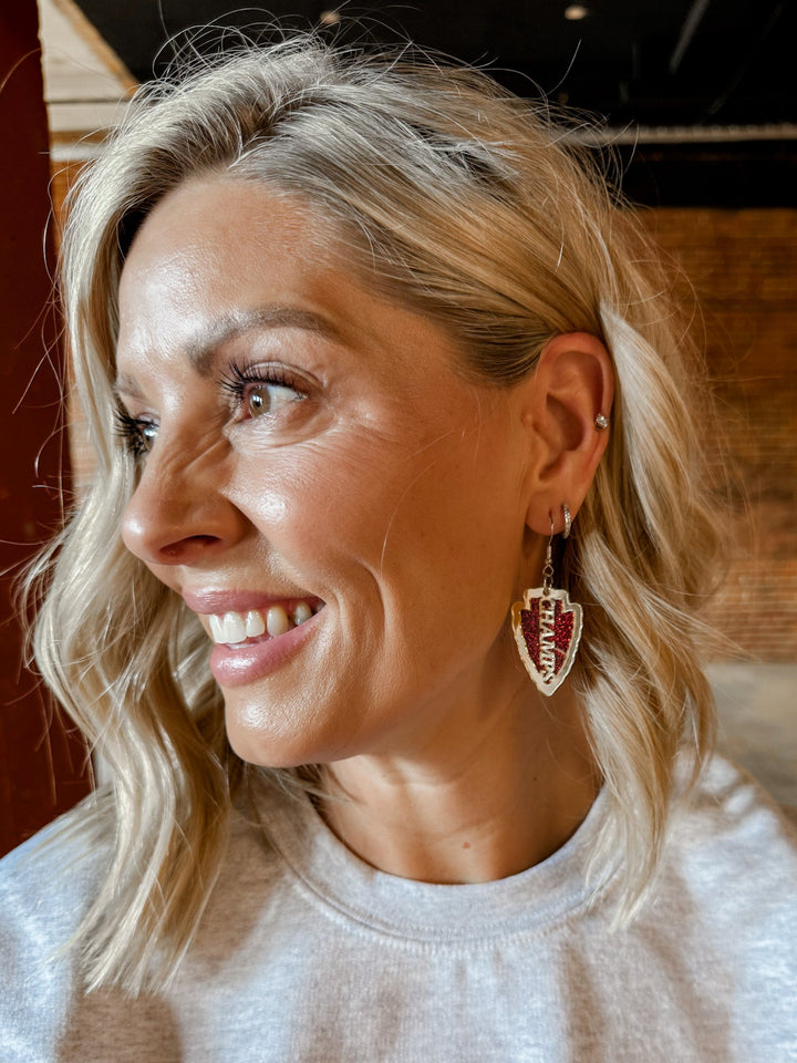 Kansas City Champs Dangle Earrings, Red & Gold