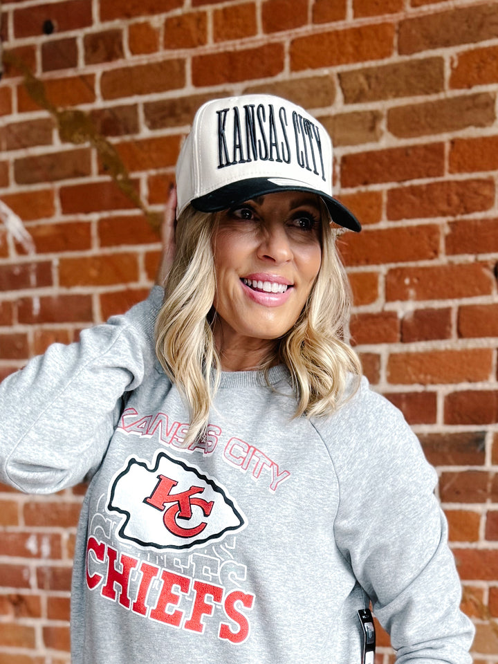 Kansas City Embroidered Canvas Baseball Cap, Tan/Black