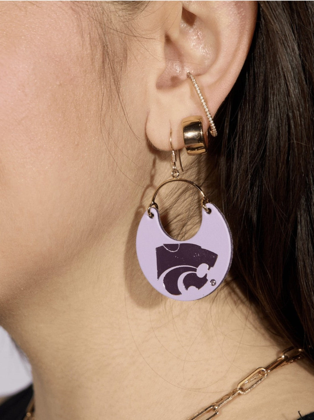Lavender Kansas State University Wildcat Nina Earrings, Gold