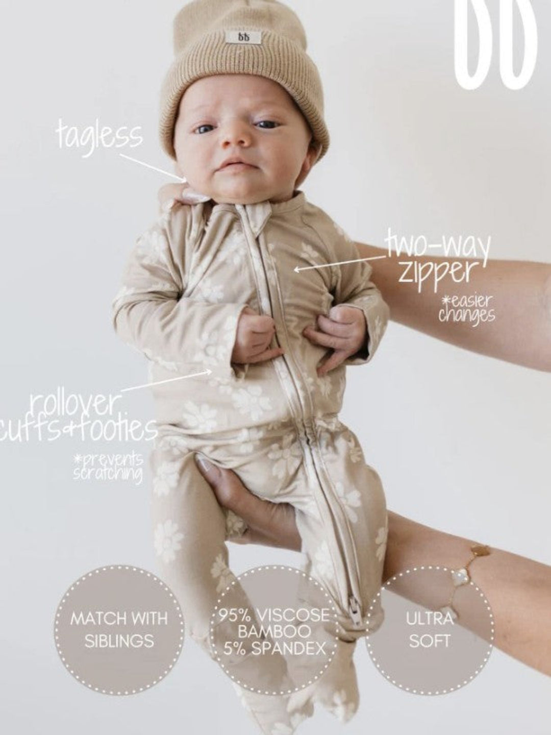 Forever French Baby Bamboo Zip Pajamas, Lazy Daisy