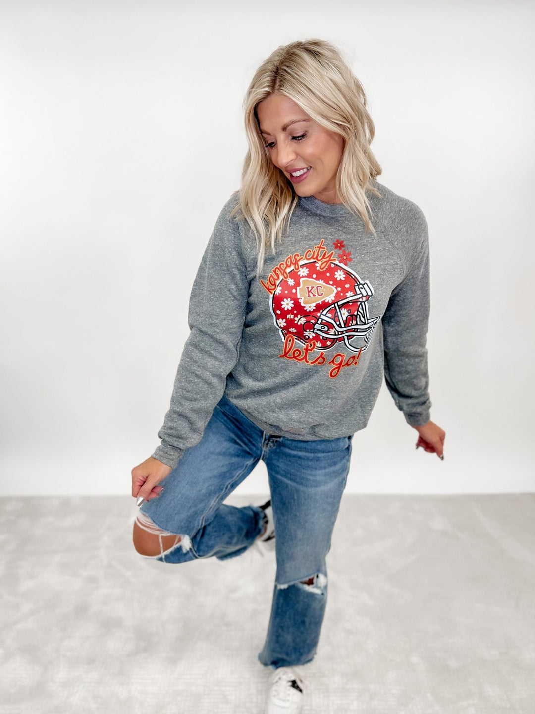 Let's Go Red Daisy Helmet Sweatshirt, Grey Triblend