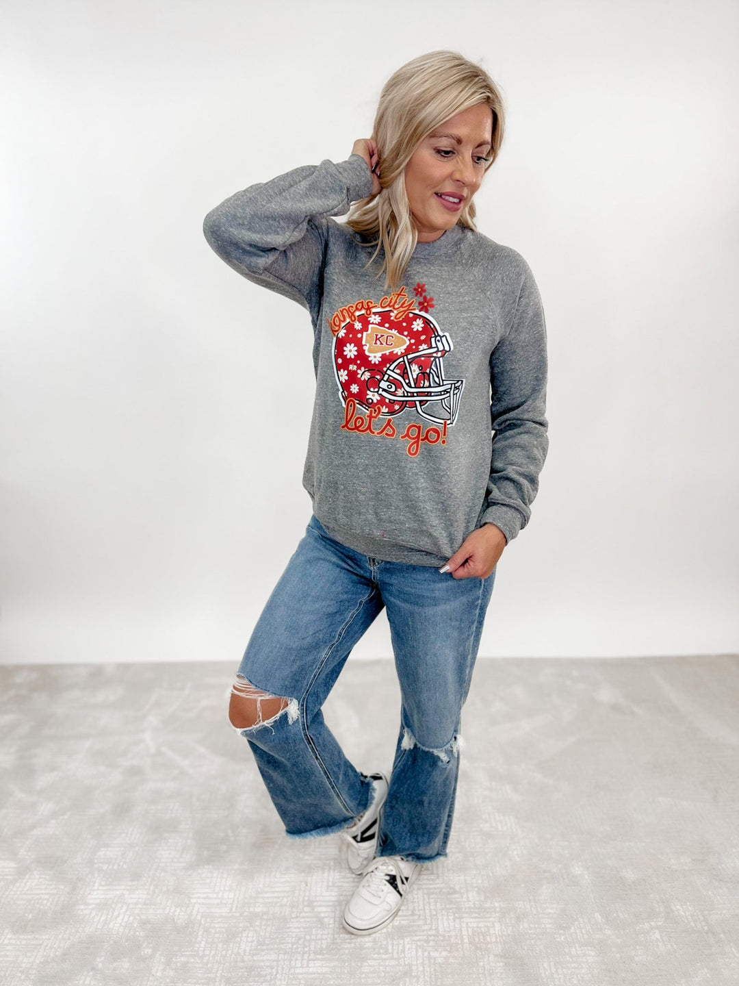 Let's Go Red Daisy Helmet Sweatshirt, Grey Triblend