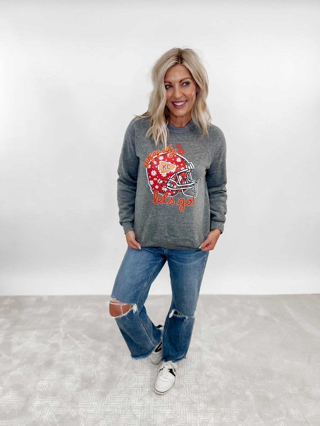 Let's Go Red Daisy Helmet Sweatshirt, Grey Triblend