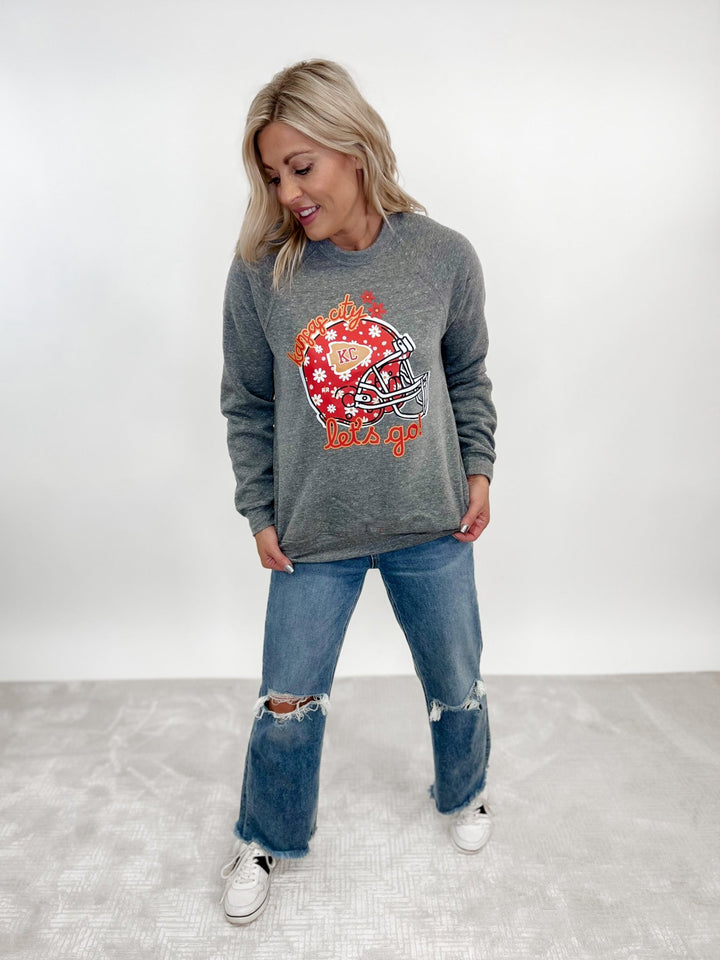 Let's Go Red Daisy Helmet Sweatshirt, Grey Triblend