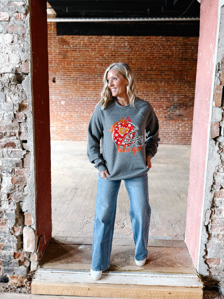 Let's Go Red Daisy Helmet Sweatshirt, Grey Triblend