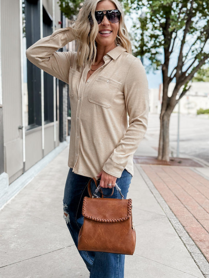 Lewis Button Up, Iced Coffee Striped