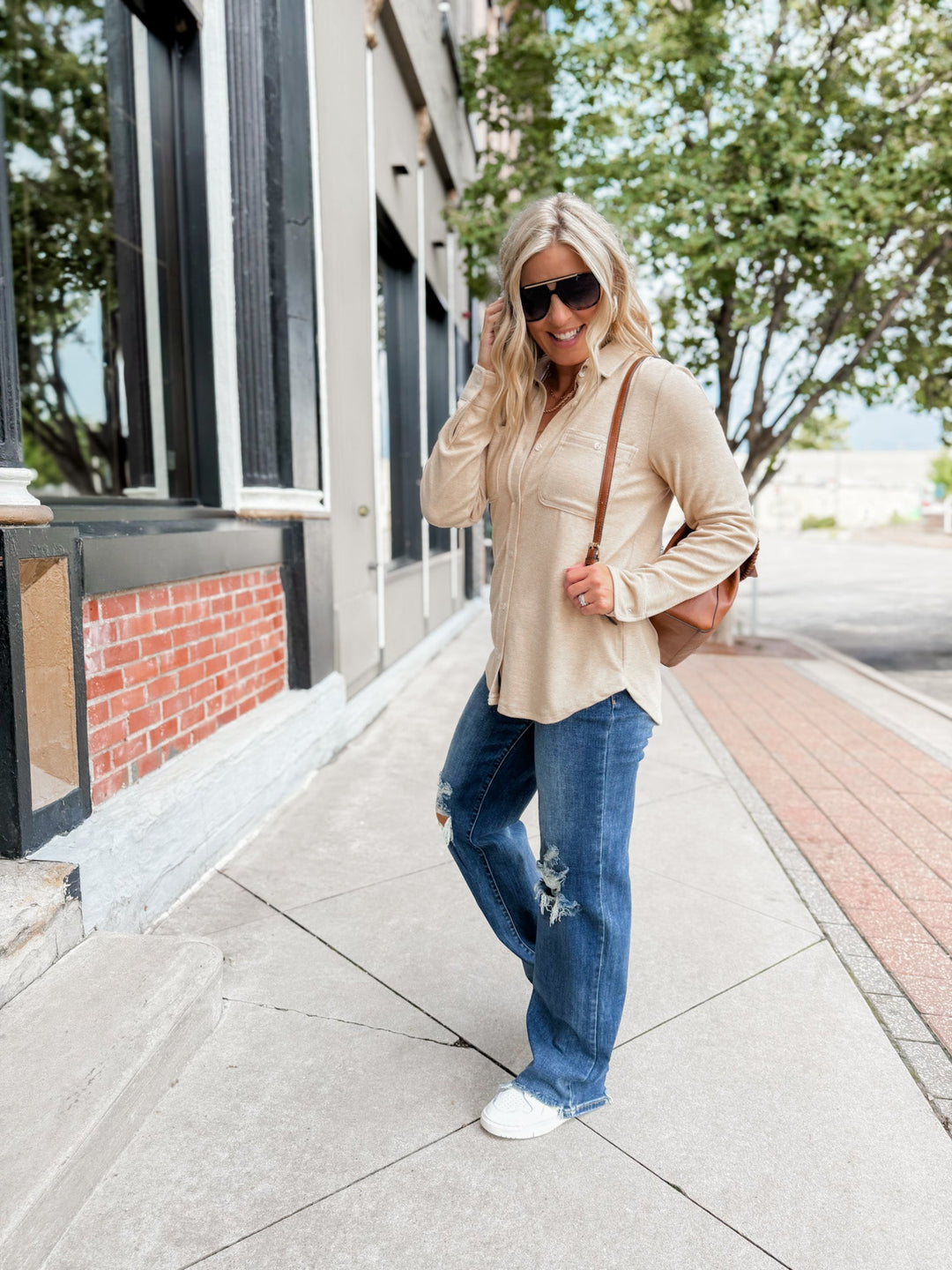 Lewis Button Up, Iced Coffee Striped