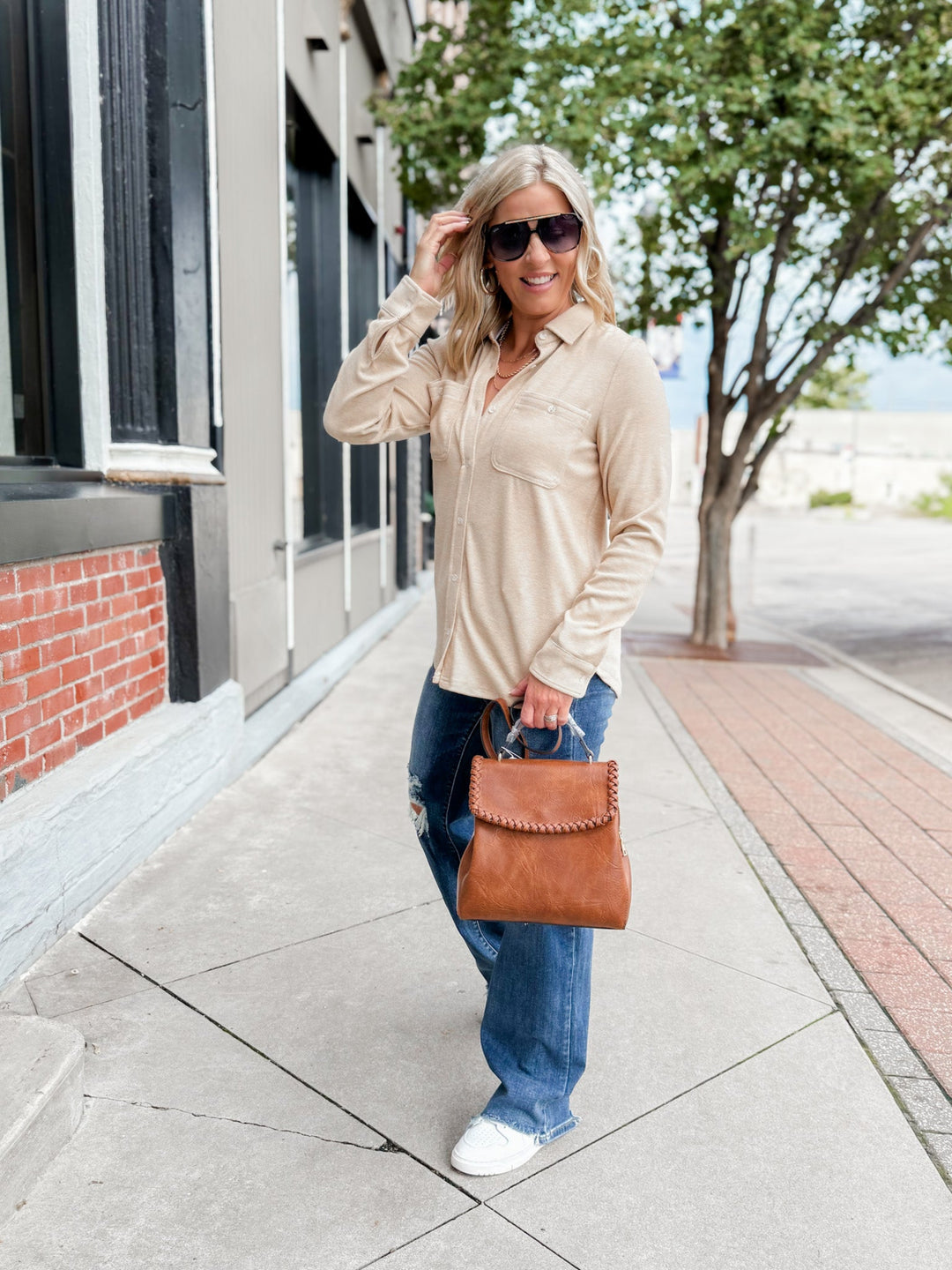 Lewis Button Up, Iced Coffee Striped