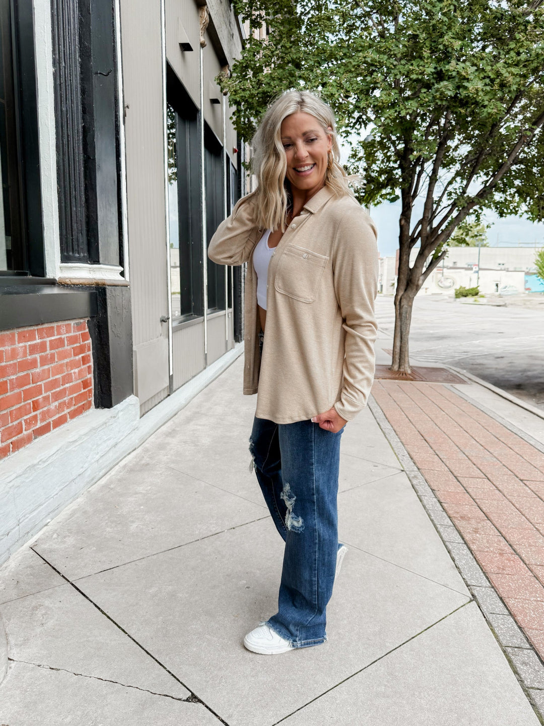 Lewis Button Up, Iced Coffee Striped