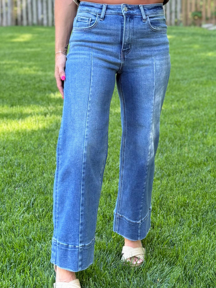 Line Them Up Pintuck Wide Leg Jeans by Vervet