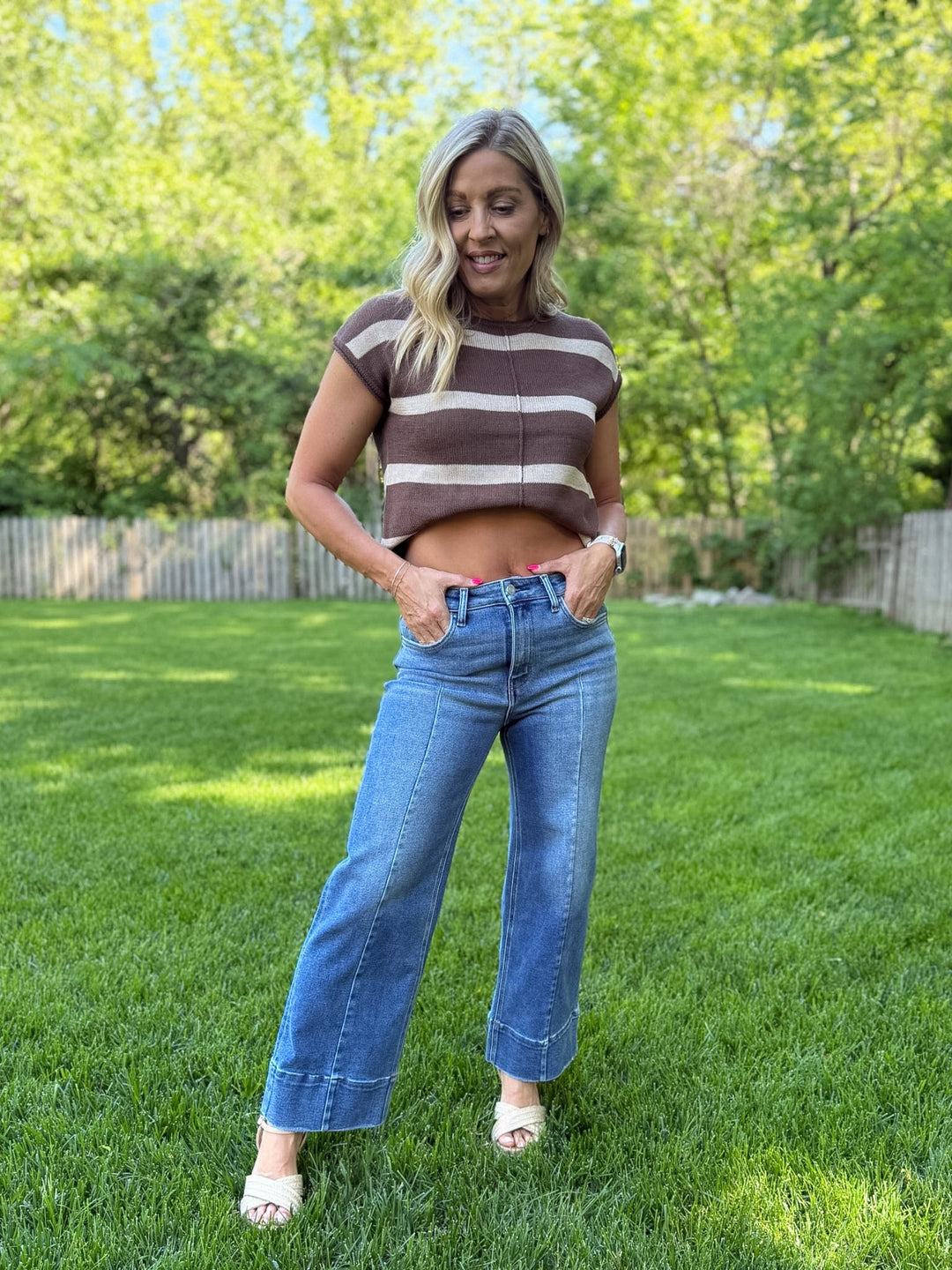 Line Them Up Pintuck Wide Leg Jeans by Vervet