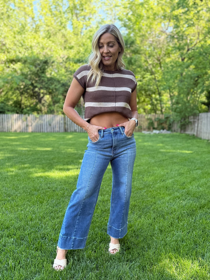 Line Them Up Pintuck Wide Leg Jeans by Vervet