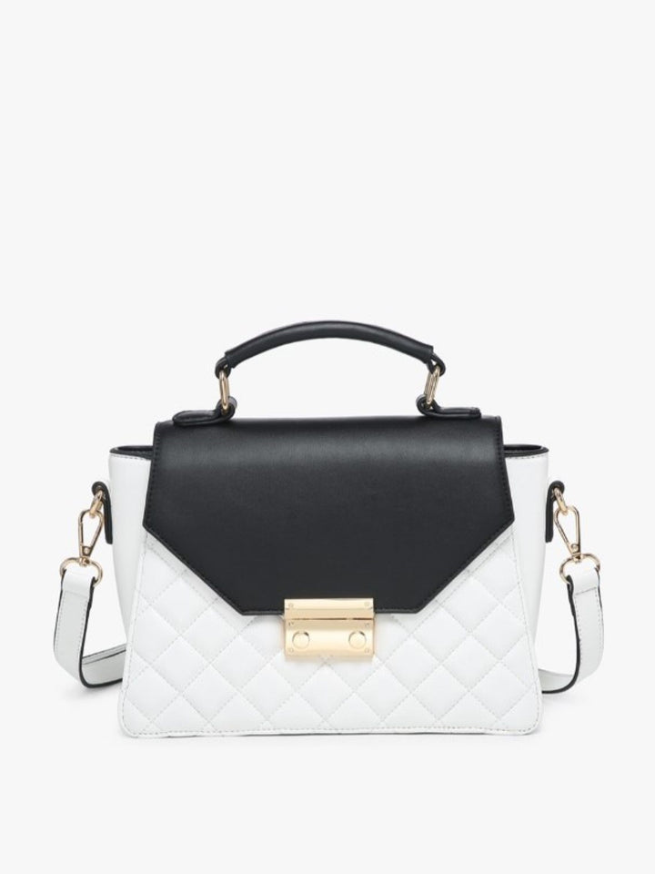 Lou Square Quilted Crossbody, Black and Ivory