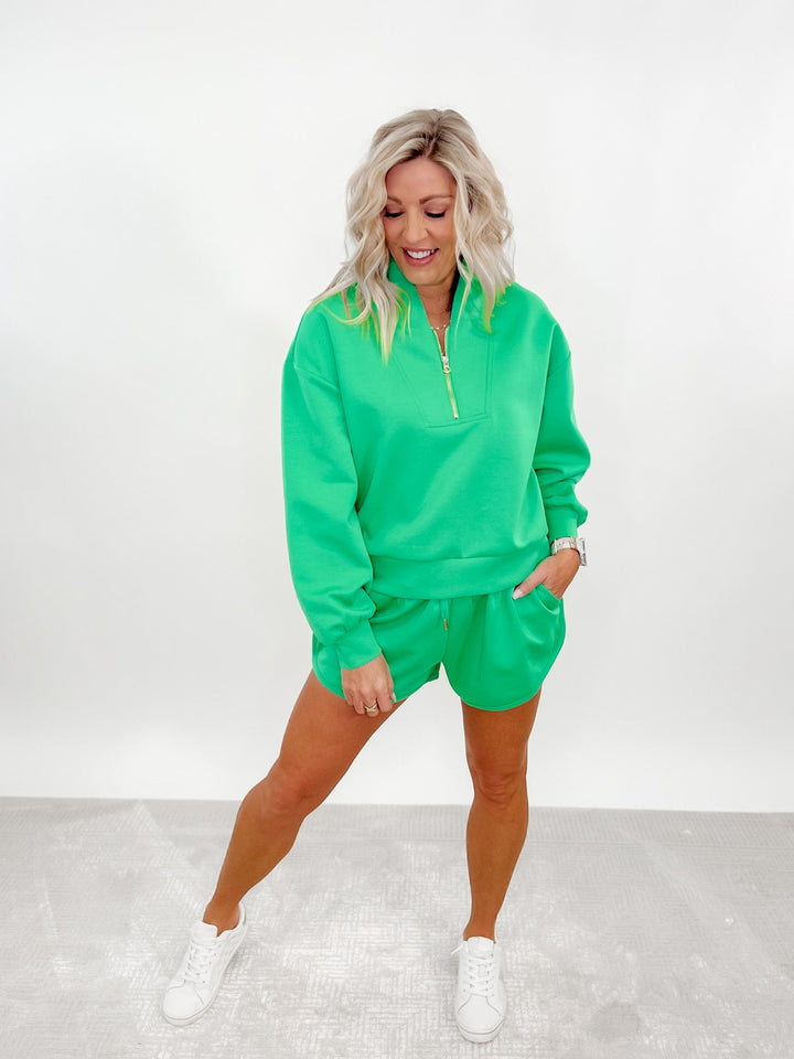 Lush Layers Quarter Zip Scuba Top, Kelly Green