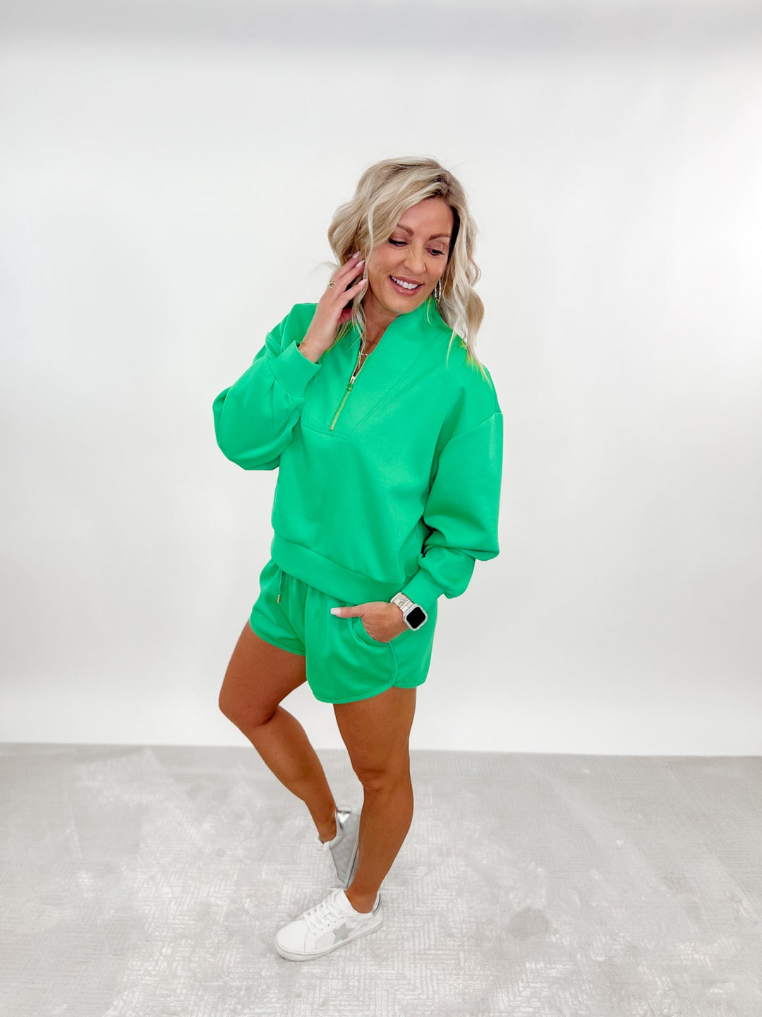 Lush Layers Quarter Zip Scuba Top, Kelly Green