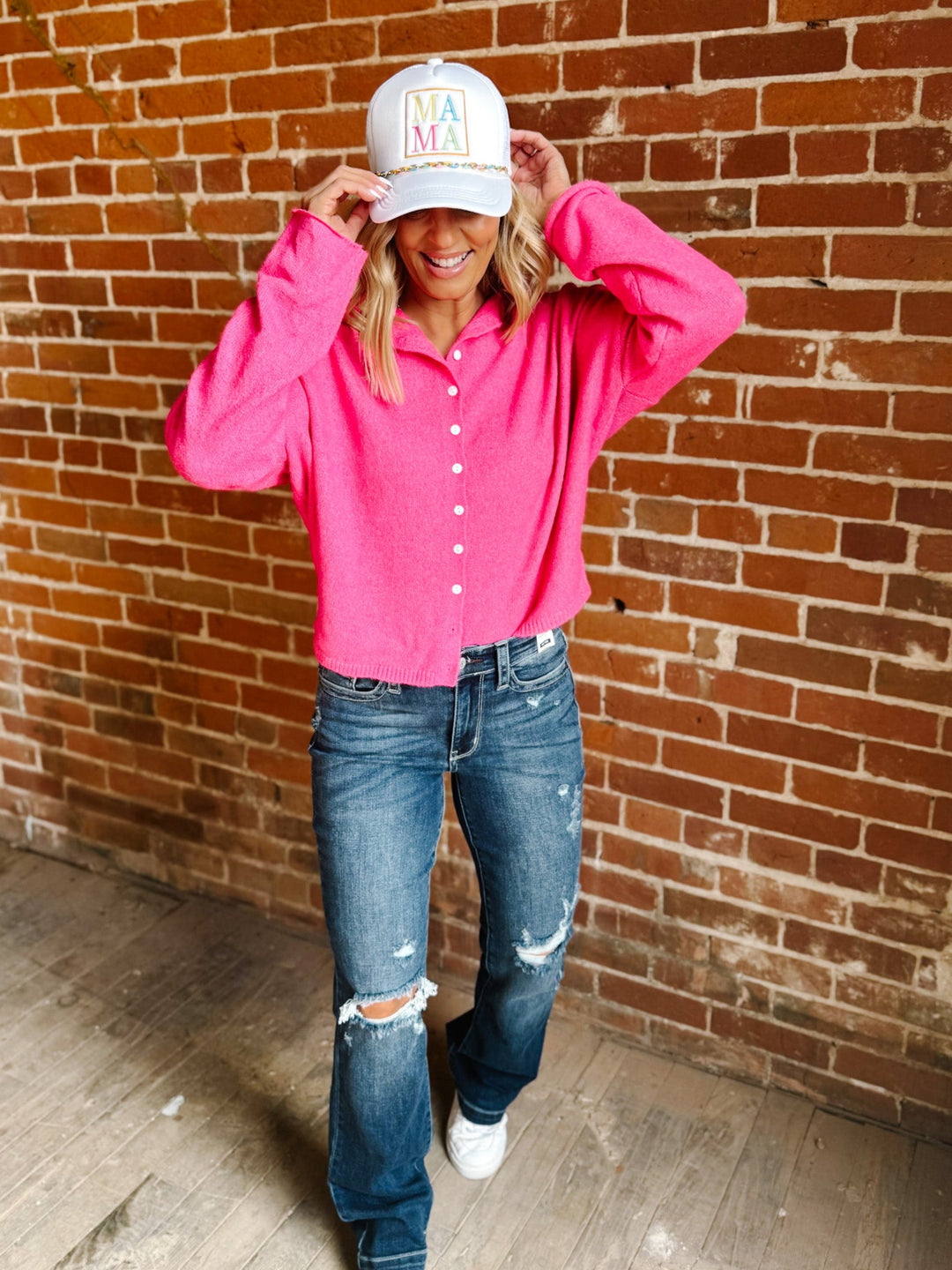 Mama Squared Embroidered Trucker Hat, White